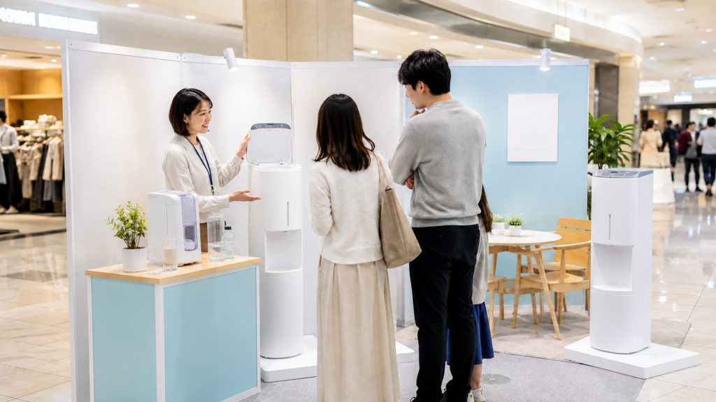 ショッピングモールのウォーターサーバー出張販売ブース